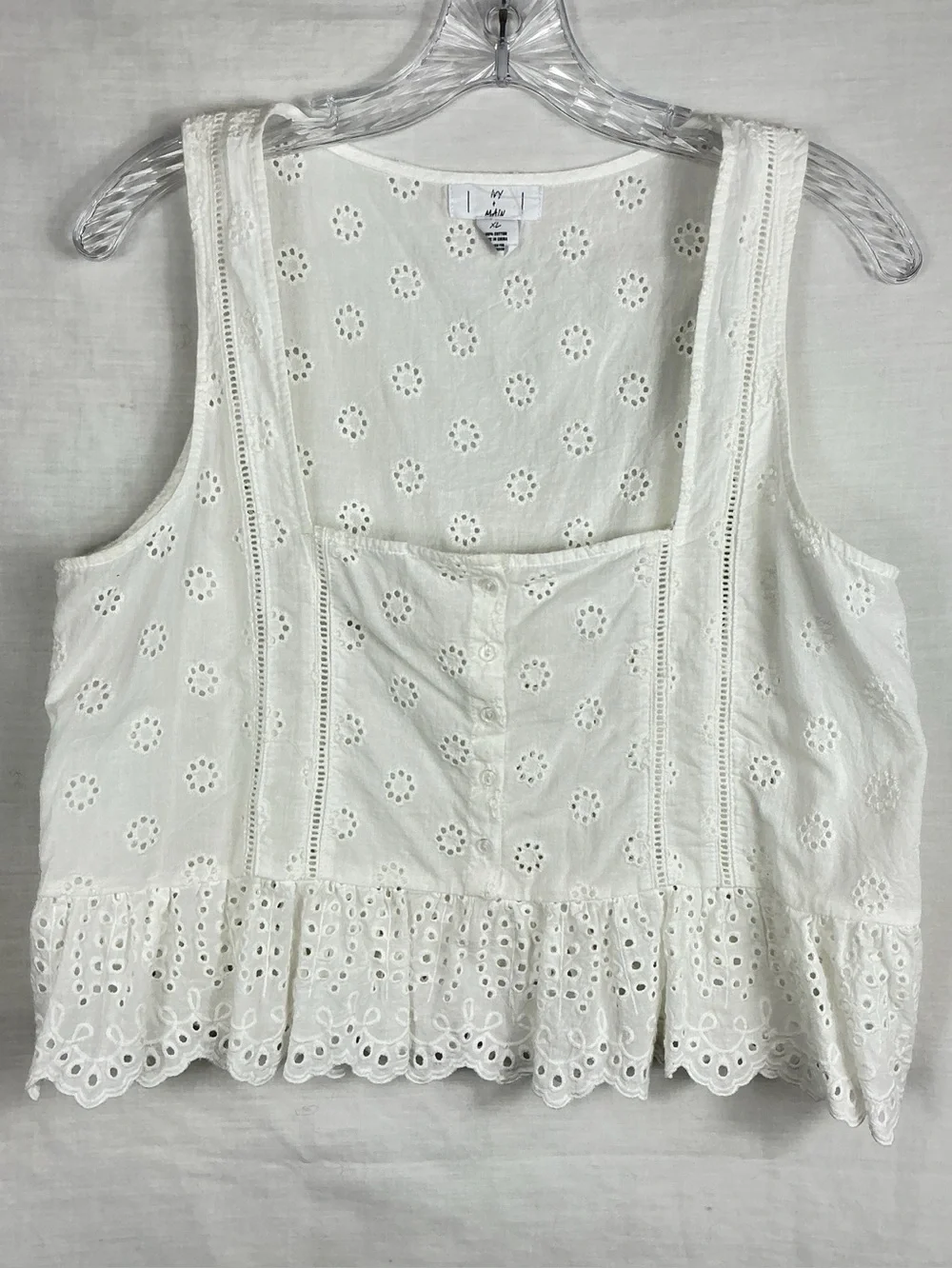 IVY&MAIN White Eyelet Peplum Tank Top
